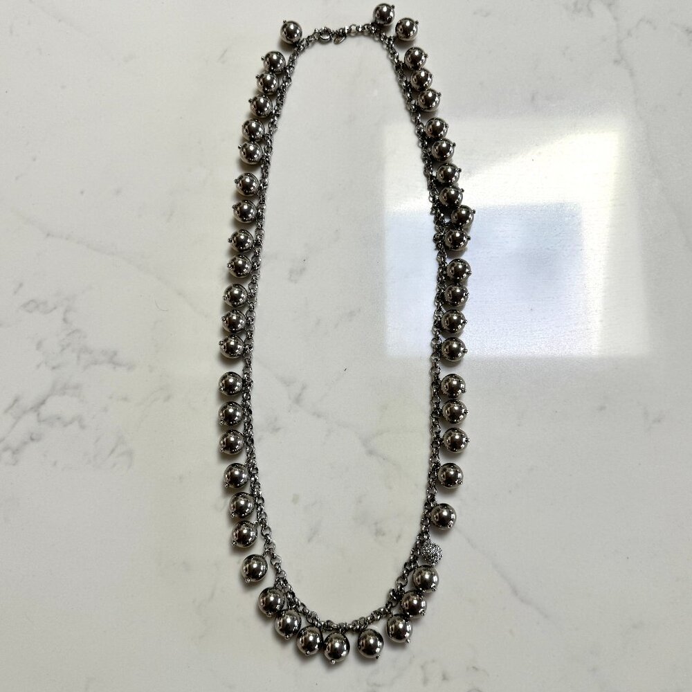 Lee Angel Silver Ball Necklace with Swarovski Ball Accent